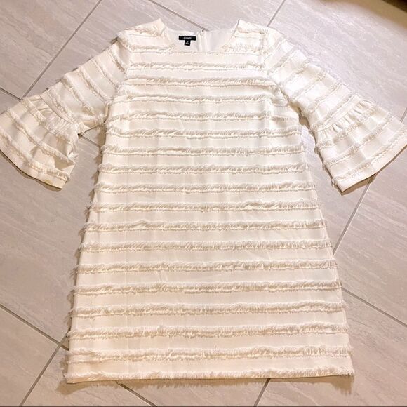ALFANI IVORY TIERED FRINGE BELL SLEEVE SHIFT DRESS 14 NEW - Picture 7 of 15